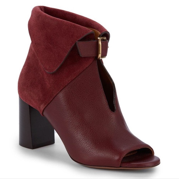 Chloe Shoes - Chloé Burgundy Foldover Cuffed Buckle Booties